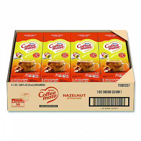 Liquid Coffee Creamer, Hazelnut, 0.38 oz Mini Cups, 50/Box, 4 Boxes/Carton (35180CT)