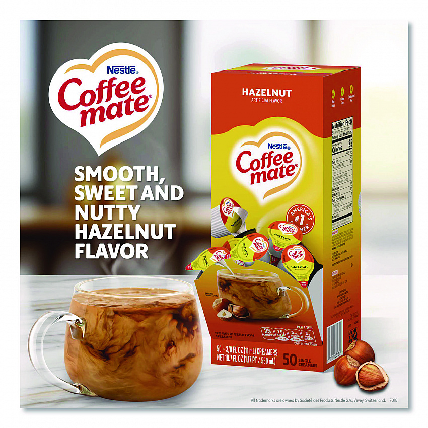 Liquid Coffee Creamer, Hazelnut, 0.38 oz Mini Cups, 50/Box (35180BX)