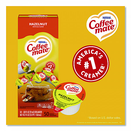 Liquid Coffee Creamer, Hazelnut, 0.38 oz Mini Cups, 50/Box (35180BX)