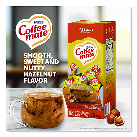 Liquid Coffee Creamer, Hazelnut, 0.38 oz Mini Cups, 50/Box, 4 Boxes/Carton (35180CT)