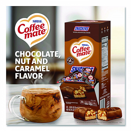 Liquid Coffee Creamer, Snickers, 0.38 oz Mini Cups, 50/Box (61425BX)