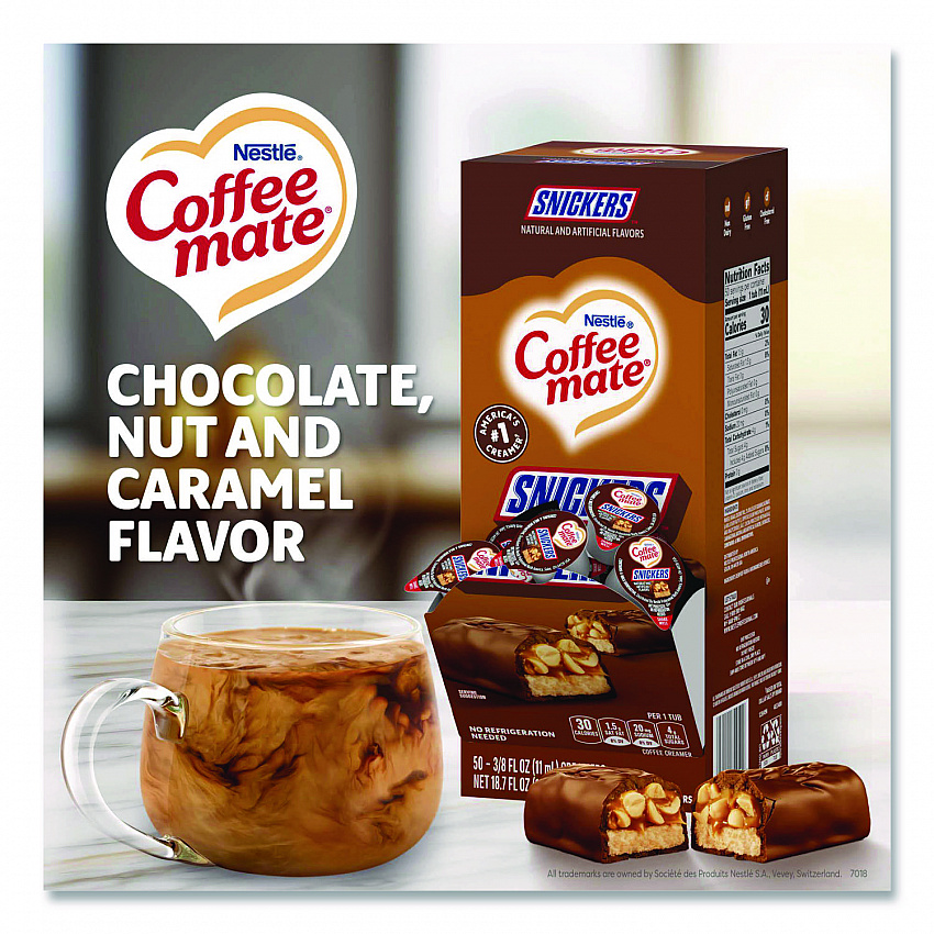 Liquid Coffee Creamer, Snickers, 0.38 oz Mini Cups, 200/Carton (61425CT)
