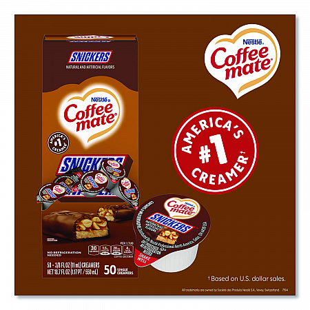 Liquid Coffee Creamer, Snickers, 0.38 oz Mini Cups, 200/Carton (61425CT)