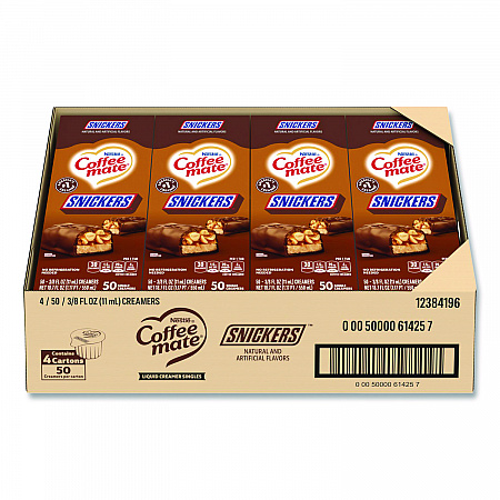Liquid Coffee Creamer, Snickers, 0.38 oz Mini Cups, 200/Carton (61425CT)
