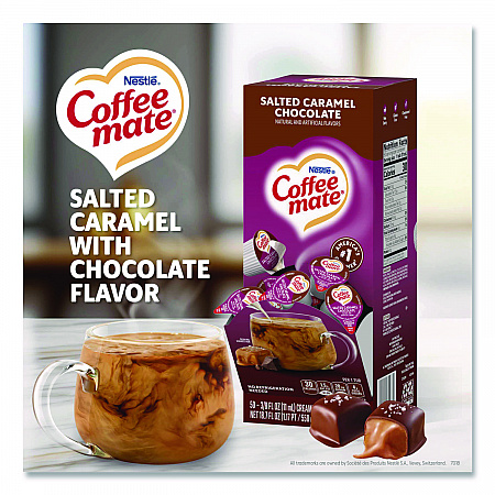 Liquid Coffee Creamer, Salted Caramel Chocolate, 0.38 oz Mini Cups, 50/Box (77197)