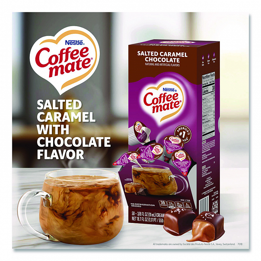 Liquid Coffee Creamer, Salted Caramel Chocolate, 0.38 oz Mini Cups, 50/Box (77197)