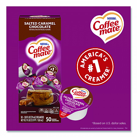Liquid Coffee Creamer, Salted Caramel Chocolate, 0.38 oz Mini Cups, 50/Box (77197)