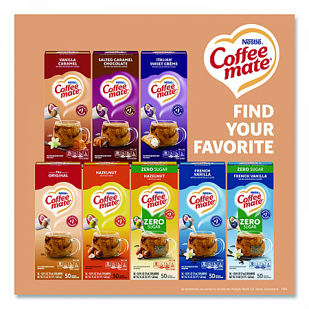 Liquid Coffee Creamer, Vanilla Caramel, 0.38 oz Mini Cups, 50/Box (79129)