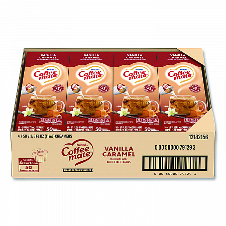 Liquid Coffee Creamer, Vanilla Caramel, 0.38 oz Mini Cups, 50/Box, 4 Boxes/Carton (79129CT)
