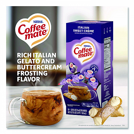 Liquid Coffee Creamer, Italian Sweet Cream, 0.38 oz Mini Cups, 50/Box, 4 Boxes/Carton (84652CT)