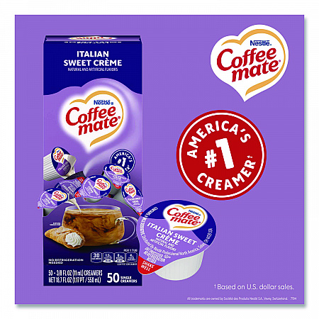 Liquid Coffee Creamer, Italian Sweet Cream, 0.38 oz Mini Cups, 50/Box (84652)
