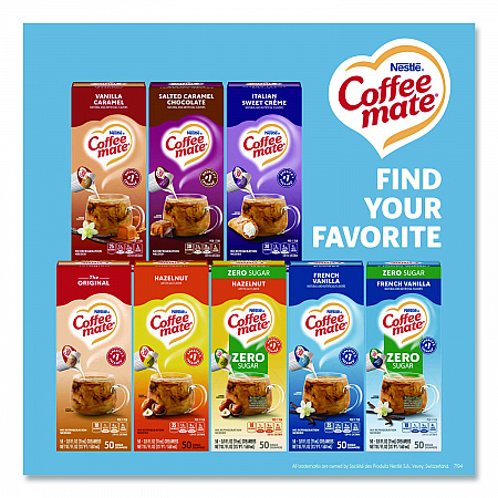 Liquid Coffee Creamer, Zero Sugar French Vanilla, 0.38 oz Mini Cups, 50/Box (91757)