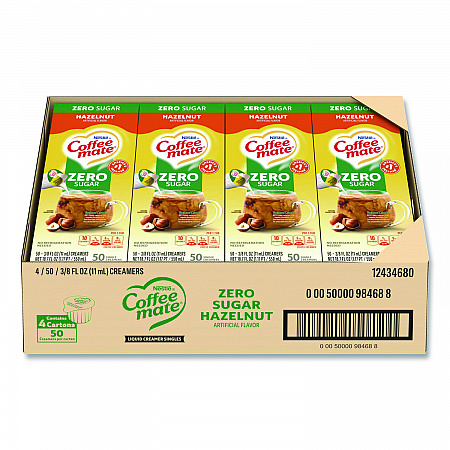 Liquid Coffee Creamer, Zero Sugar Hazelnut, 0.38 oz Mini Cups, 50/Box, 4 Boxes/Carton (98468CT)