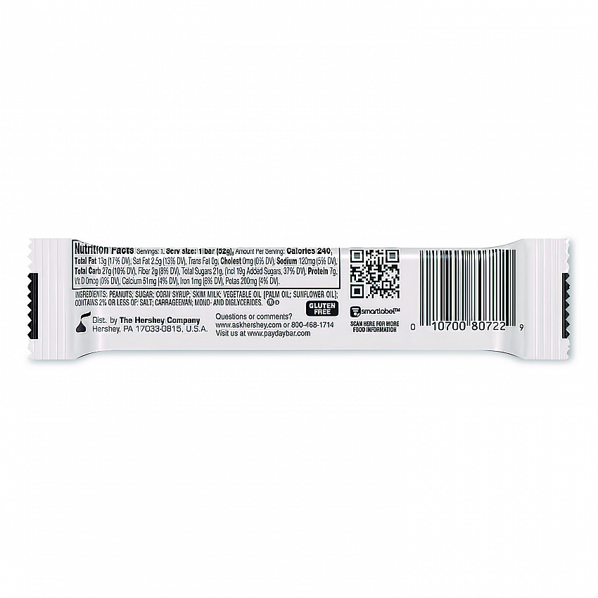 PayDay Chewy Candy Bars, Peanut Caramel, 1.85 oz, 24/Box (80723)