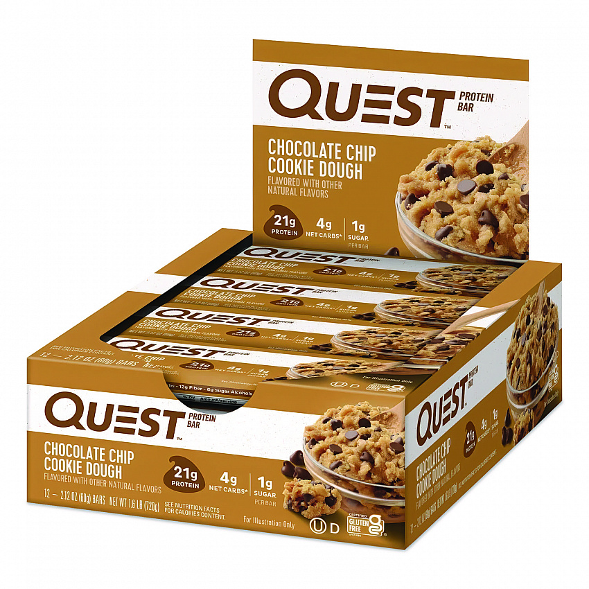 Protein Bars, Chocolate Chip Cookie Dough, 2.12 oz Bar, 12 Bars/Box (00003)