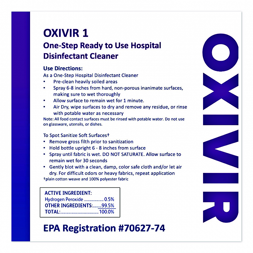 Oxivir TB One-Step Disinfectant Cleaner, Unscented, 32 oz Bottle, 12/Carton (4277285)