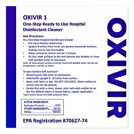 Oxivir 1 Wipes, 1-Ply, 7 x 8, 60/Canister, 12 Canisters/Carton (100850922)