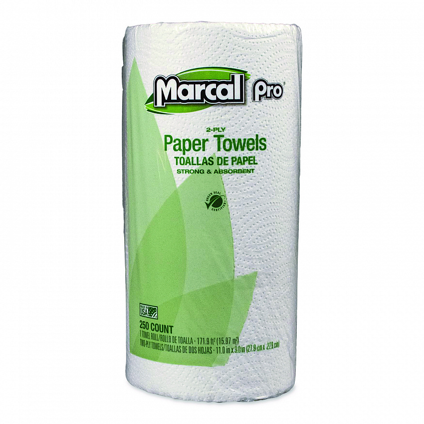 100% Premium Recycled Kitchen Roll Towels, 2-Ply, 11 x 8.8, White, 12 Rolls/Carton (250HC)