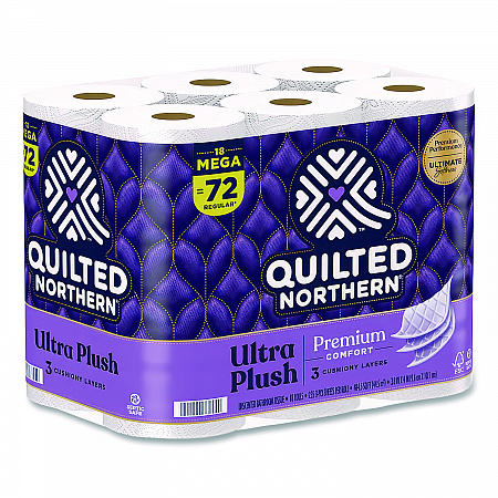 Ultra Plush Bathroom Tissue, Mega Rolls, Septic Safe, 3-Ply, White, 284 Sheets/Roll, 18 Rolls/Carton (874685)