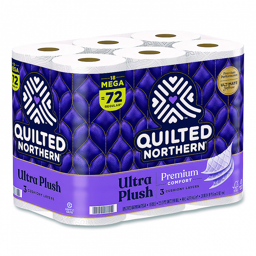 Ultra Plush Bathroom Tissue, Mega Rolls, Septic Safe, 3-Ply, White, 284 Sheets/Roll, 18 Rolls/Carton (874685)