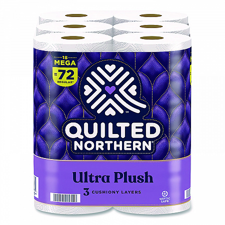Ultra Plush Bathroom Tissue, Mega Rolls, Septic Safe, 3-Ply, White, 284 Sheets/Roll, 18 Rolls/Carton (874685)