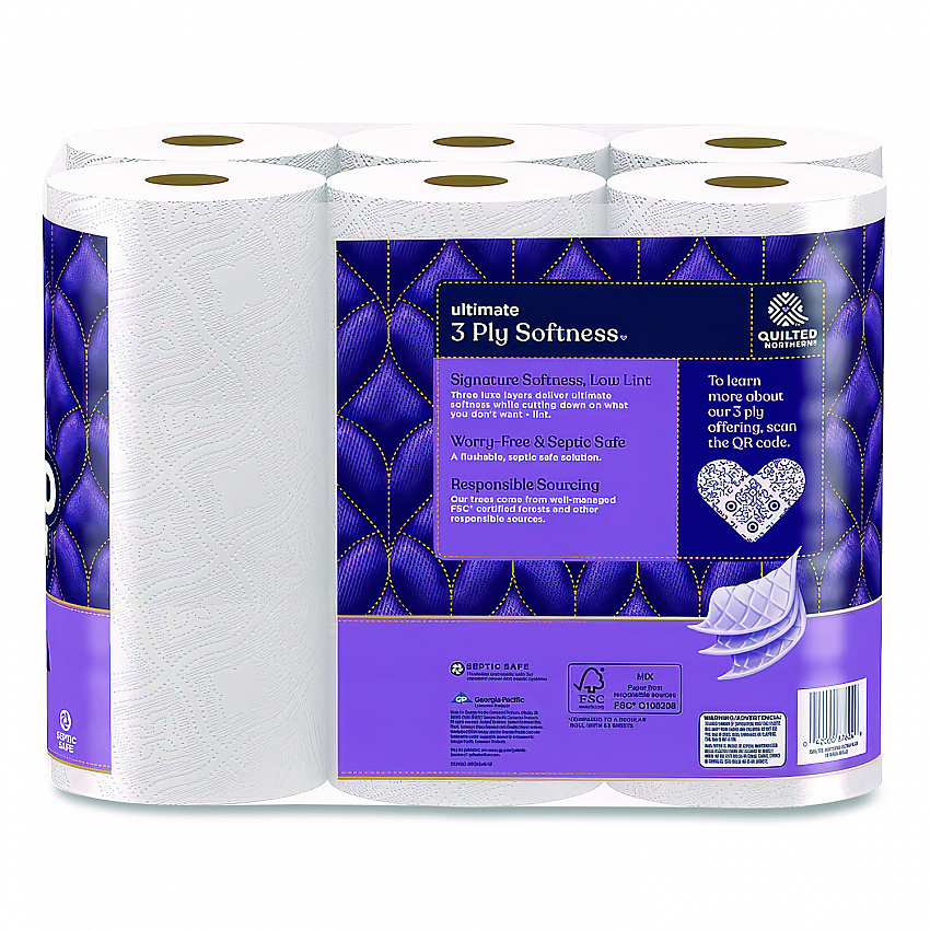 Ultra Plush Bathroom Tissue, Mega Rolls, Septic Safe, 3-Ply, White, 284 Sheets/Roll, 18 Rolls/Carton (874685)