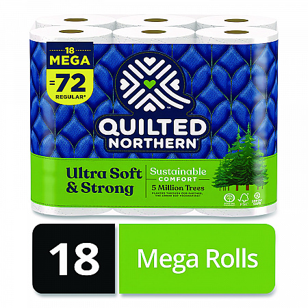 Ultra Soft and Strong Bathroom Tissue, Mega Rolls, Septic Safe, 2-Ply, White, 328 Sheets/Roll, 18 Rolls/Carton (94475501)