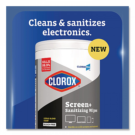 CloroxPro ScreenPlus Screen Sanitizing Wipes, 6 x 8, Citrus Blend, White, 75/Canister, 6 Canisters/Carton (60724CT)