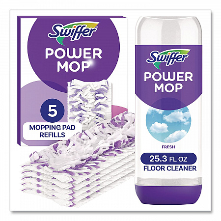 PowerMop Cleaning Solution and Pads Refill Pack, Lavender, Scent, 25.3 oz Bottle and 5 Pads per Pack, 4 Packs/Carton (09117)