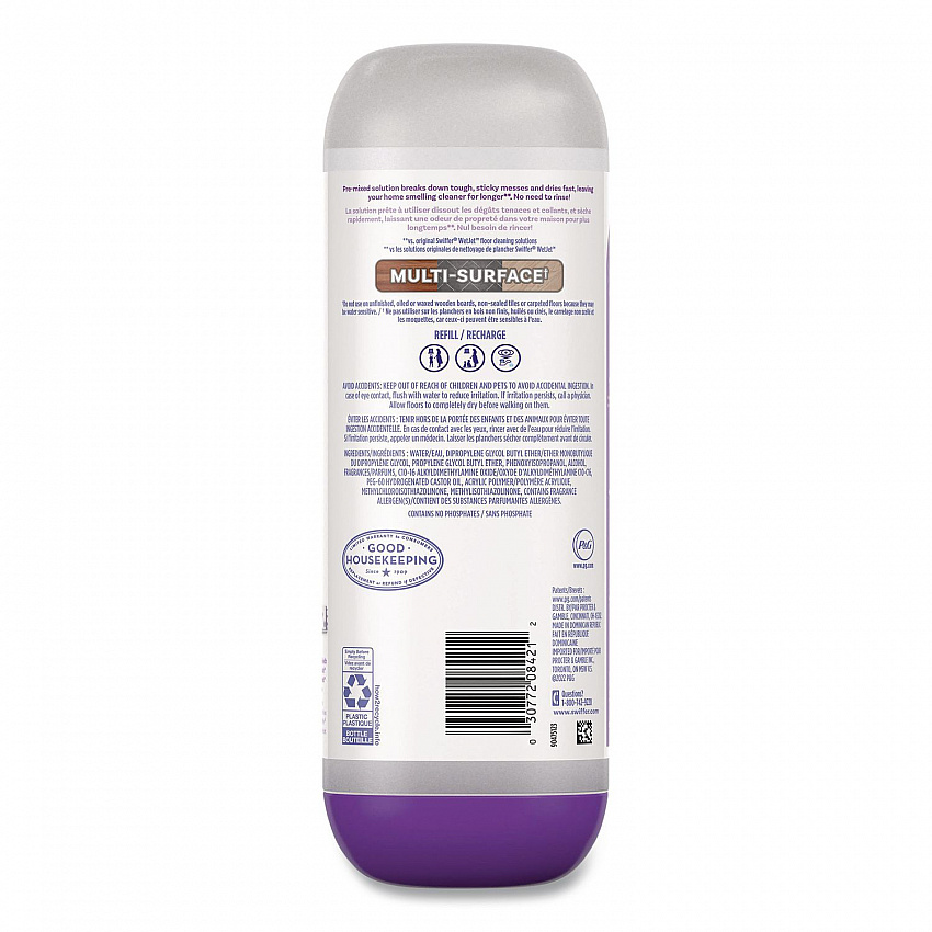 PowerMop Cleaning Solution and Pads Refill Pack, Lavender, Scent, 25.3 oz Bottle and 5 Pads per Pack, 4 Packs/Carton (09117)