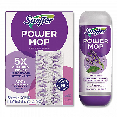 PowerMop Cleaning Solution and Pads Refill Pack, Lavender, Scent, 25.3 oz Bottle and 5 Pads per Pack, 4 Packs/Carton (09117)