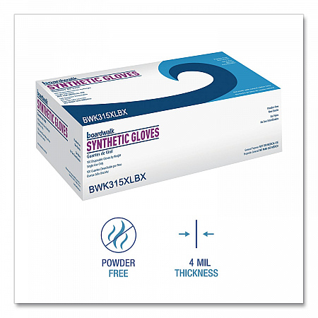 Powder-Free Synthetic Vinyl Gloves, X-Large, 4 mil Thick, 9.5