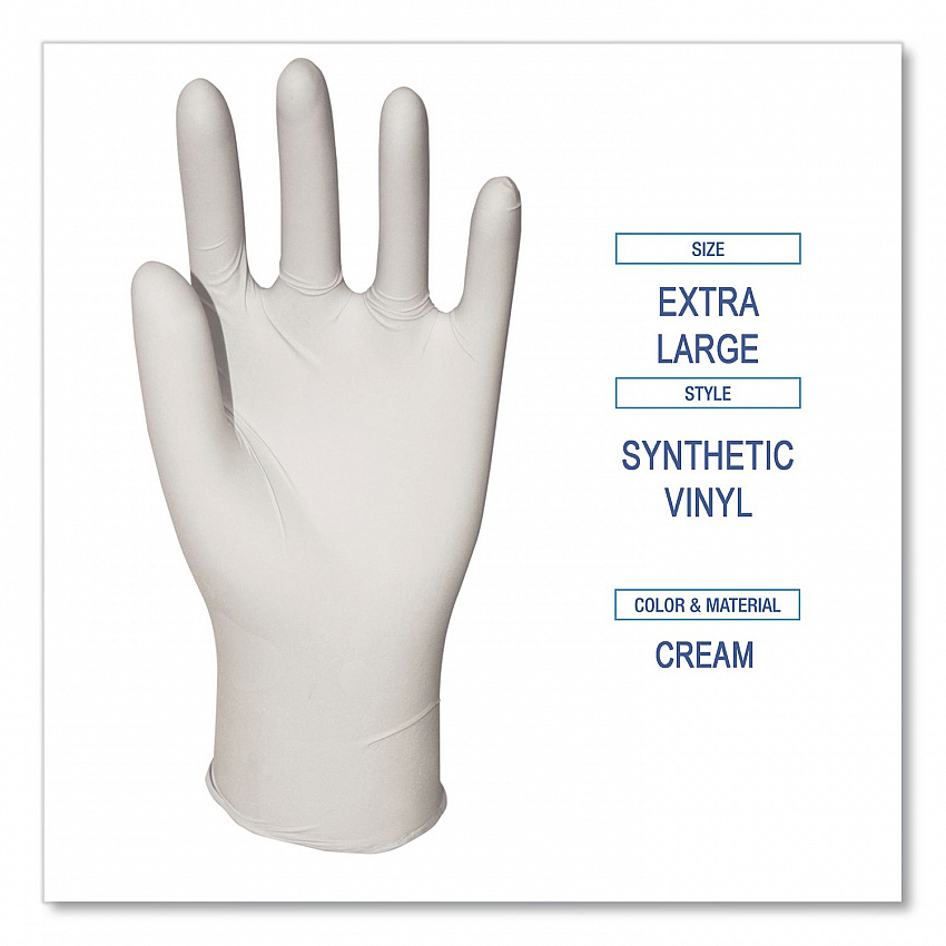 Powder-Free Synthetic Vinyl Gloves, X-Large, 4 mil Thick, 9.5" Long, Cream, 100/Box (315XLBX)