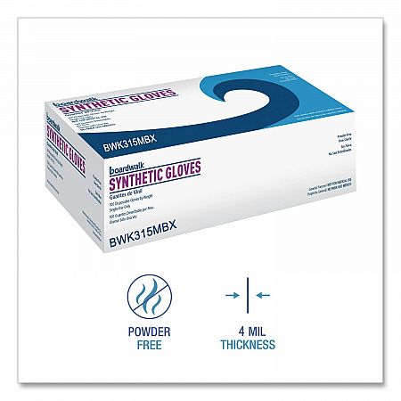 Powder-Free Synthetic Vinyl Gloves, Medium, 4 mil Thick, 9.5