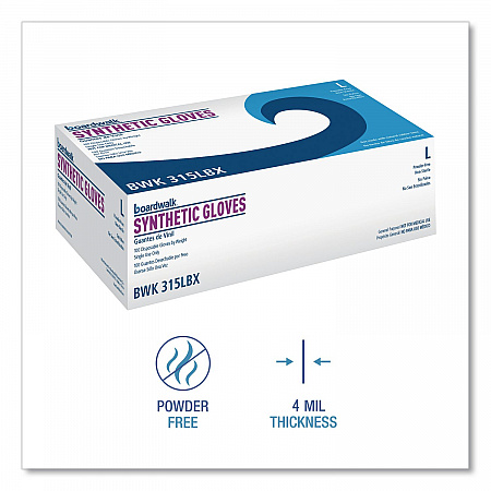 Powder-Free Synthetic Vinyl Gloves, Large, 4 mil Thick, 9.5