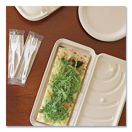 Fiber Hinged Takeout Containers, 13.7 x 6.6 x 1.3, Natural, Paper, 200/Carton (PBSCU13LFS)