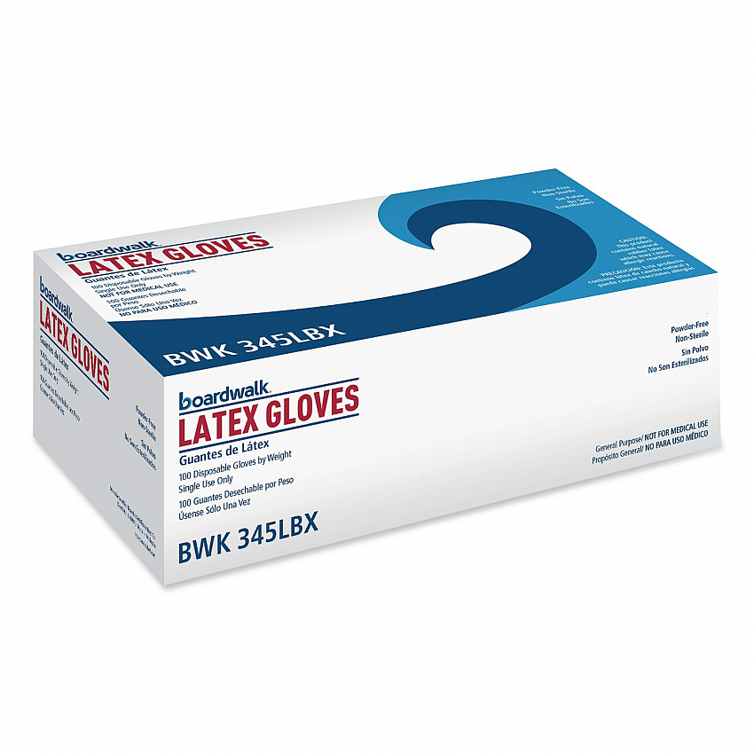General-Purpose Latex Gloves, Powder-Free, Large, 4.4 mil Thick, 12" Long, Natural, 100/Box (345LBX)