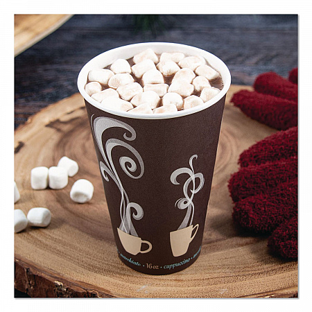 Thermoguard Insulated Paper Hot Cups, 16 oz, Steam Print Design, 600/Carton (DWTG16ST)
