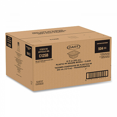 Square Plastic Bowls, 12 oz, 8.5 x 8.5 x 2.64, Clear, Plastic, 63 Bowls/Sleeve, 8 Sleeves/Carton (C12SB)