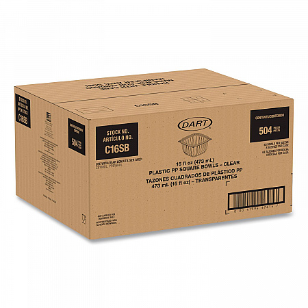Square Plastic Bowls, 16 oz, 8.5 x 8.5 x 1.96, Clear, Plastic, 63 Bowls/Sleeve, 8 Sleeves/Carton (C16SB)