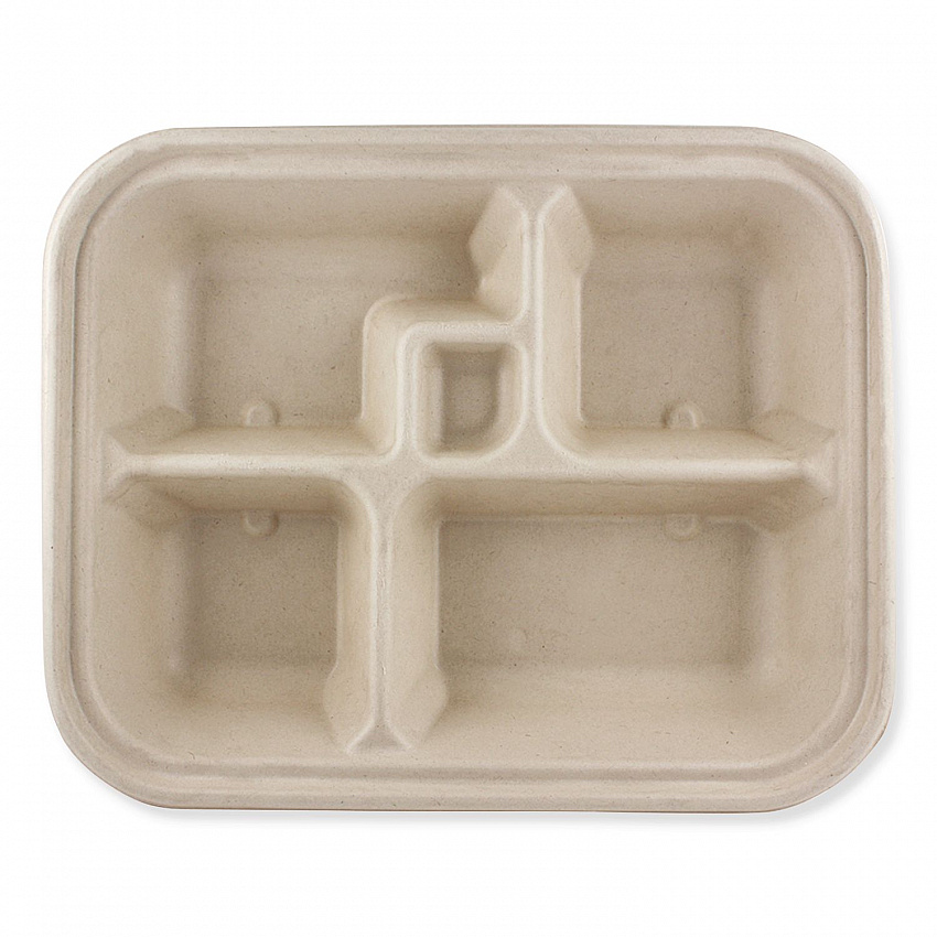 Fiber Containers, Bento Box, 5 Compartments, 12 x 9.5 x 2, Natural, Paper, 300/Carton (TRSCBBLFS)