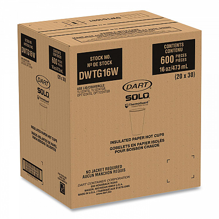 Thermoguard Insulated Paper Hot Cups, 16 oz, White Sustainable Forest Design, 600/Carton (DWTG16W)