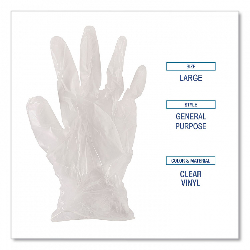 General Purpose Vinyl Gloves, Powder-Free, Large, 2.6 mil Thick, 13" Long, Clear, 100/Box (365LBX)