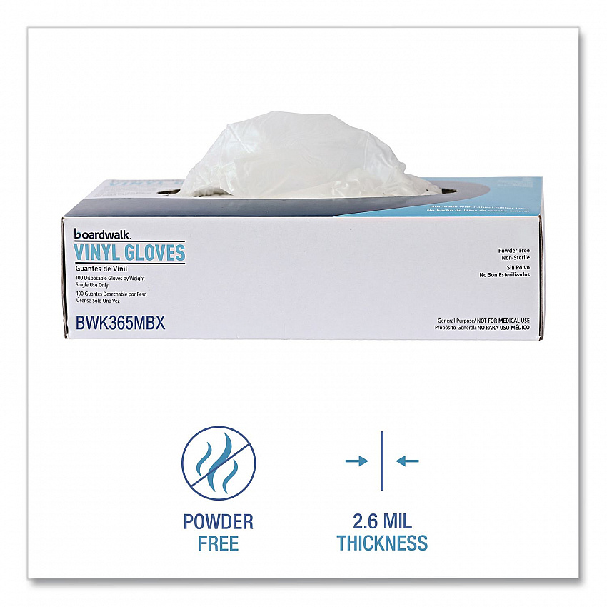 General Purpose Vinyl Gloves, Powder-Free, Medium, 2.6 mil Thick, 9.5" Long, Clear, 100/Box, 10 Boxes/Carton (365MCT)