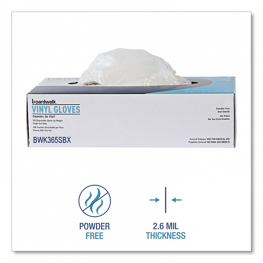 General Purpose Vinyl Gloves, Powder-Free, Small, 2.6 mil Thick, 9.5" Long, Clear, 100/Box, 10 Boxes/Carton (365SCT)