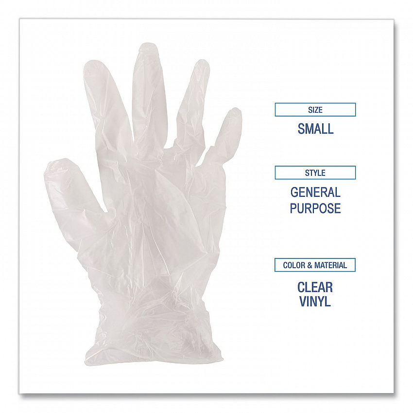 General Purpose Vinyl Gloves, Powder-Free, Small, 2.6 mil Thick, 9.5" Long, Clear, 100/Box, 10 Boxes/Carton (365SCT)