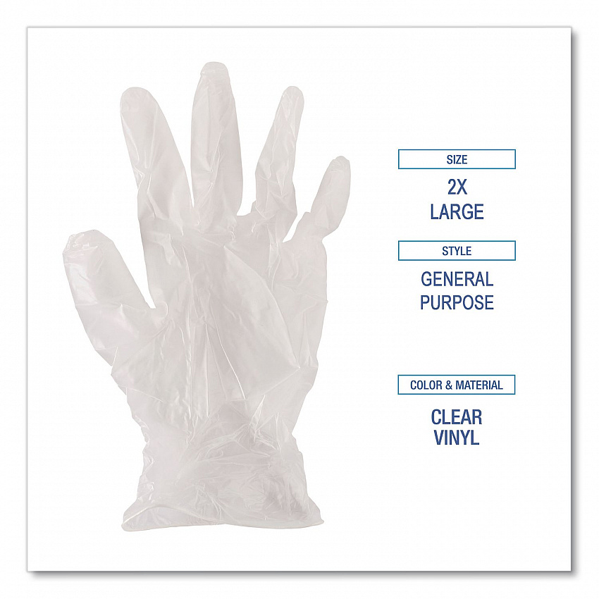 General Purpose Vinyl Gloves, Powder-Free, XX-Large, 2.6 mil Thick, 9.5" Long, Clear, 100/Box (365XXLBX)