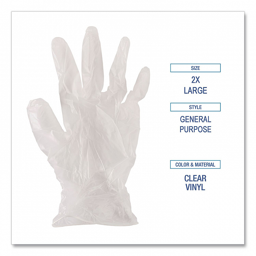 General Purpose Vinyl Gloves, Powder-Free, XX-Large, 2.6 mil Thick, 9.5" Long, Clear, 100/Box, 10 Boxes/Carton (365XXLCT)