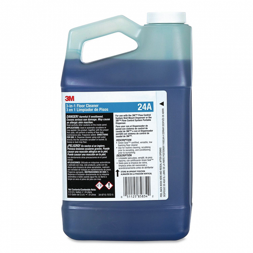3-in-1 Floor Cleaner Concentrate 24A, Fresh Scent, 0.5 gal Bottle, 4/Carton (24A)