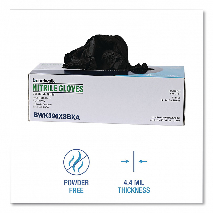 396 Series Disposable General-Purpose Nitrile Gloves, Powder-Free, X-Small, 4.4 mil Thick, 9.5" Long, Black, 100/Box,10 BX/CT (396XSCTA)
